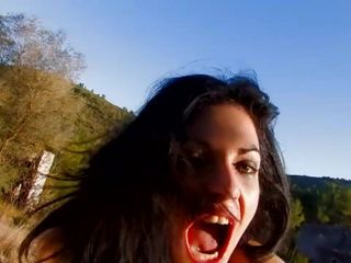 Sexy Brunette Takes Cum In Mouth Outdoors