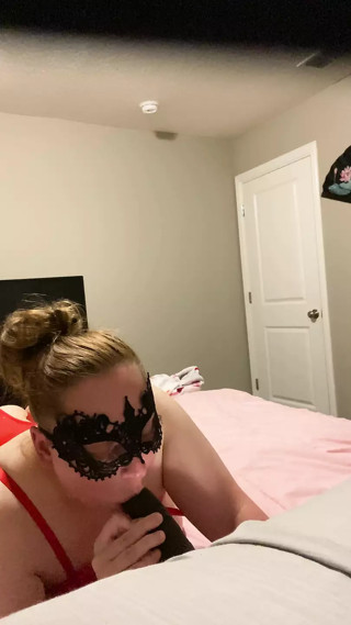 Wife sucks bbc dildo while getting fucked doggy style.