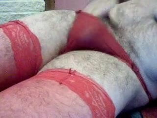 Red stockings and cum soaked thong