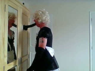 sissy ken sucks dildo in chastity