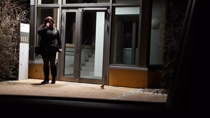 Dildo and gag in public on the doorstep thumbnail