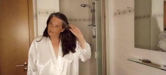 Fat German 53 in the shower – Fat pot belly & sagging breasts