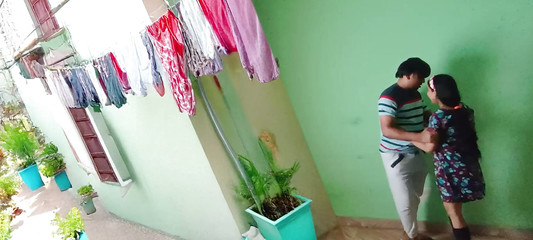 Indian College stepsister Sex while putting clothes out to dry