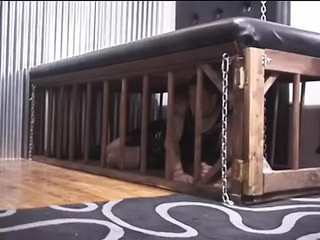 Hot dominatrix duo paddles their male captive&#039;s ass over table