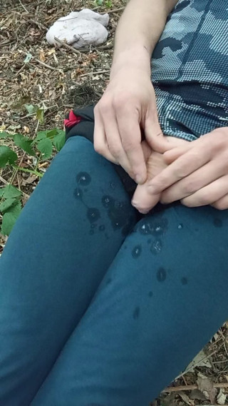 Wild jerking off at the edge of the forest, screaming with lust