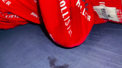 Late night cum in red Hollister shorts