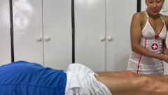 An injured tennis player gets hands on help from the nurse