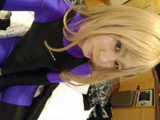 A cross-dressing boy masturbated in a competitive swimsuit over purple full-body tights thumbnail