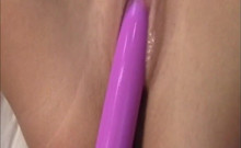 Blonde Slides Thick Purple Dildo Deep Inside