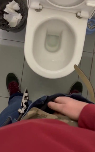 My Dick Cums in a Public Toilet Close up