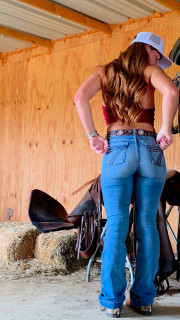 Redhead Slowly Strips Out of Riding Clothes and Wears Chaps Fuly Nude