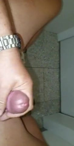 cumshot in office restroom