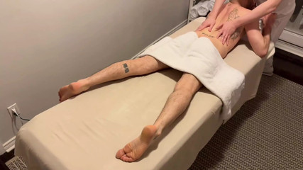 Construction worker gets deepest massage possible from a young masseur
