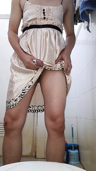 Masturbating with cute satin dress thumbnail