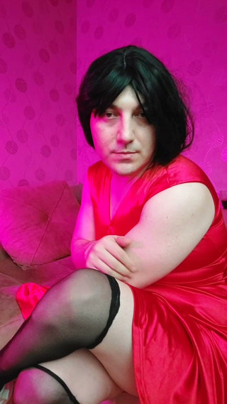 Red Gothic White Femboy With Half Tights