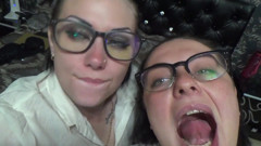 Two business women taunt you with their mouths & tongues before eating you whole!