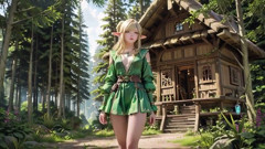 Blonde Elf Fantasy Sensual All-fours in a White Bedroom, Teasing with Her Mouth Full and Eyes Wide Open.