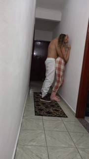 Stepdaughter grinding against the wall, rubbing dry and masturbating her.