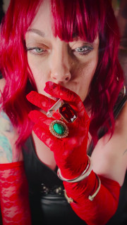 Stunnng Red Haired Cougar Tina Snua Smokes A Cork 100 Cigarette In Red Lace Gloves - Smoking OMI Snap Inhales Nose Exhales