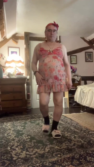 In outfit with a small transparent nightie for an evening