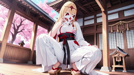 Blonde Miko in the Shrine! Taboo Whispers Under Cherry Blossoms, White Skirt Too Revealing!