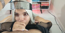 White Wolf Ofc - Blowjob with Sharingan Cosplay Anime Naruto with White Moon (full 4K on Red)
