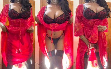Big Boobs Crossdresser in Red Dress