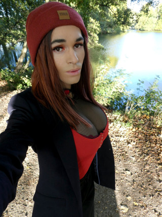 Hot crossdresser morning walk in the forest thumbnail