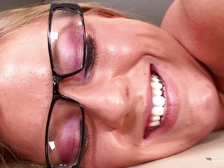 Eager to have fantastic sex the blonde babe with sexy glasses jumped on a dick