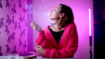 Playful Russian Beauty Smoking Cigarette Outdoor Tease