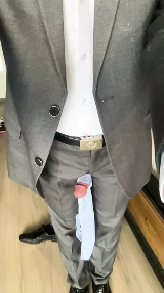 Wearing daddys suit to fuck his horny dress shoes