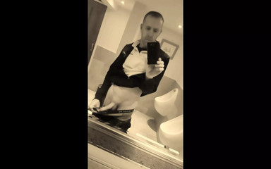 Horny in public toilet, mirror tease and play