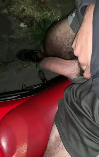 Huge biker dick on the street at night