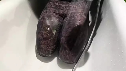 Wetlook in bathroom. Wet leggings and polo t-shirt in shower.