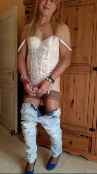Candice french crossdresser jerks off and cums