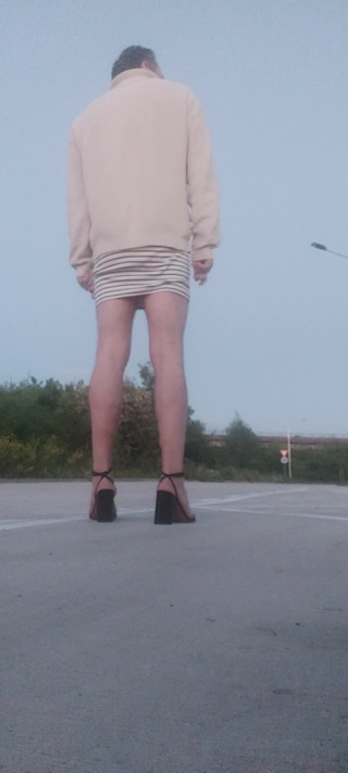Crossdresser outdide in moorning parking thumbnail