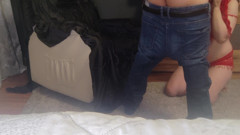 Oh my God, at first he doesn't want to, but then he swallows a 30 cm dildo.