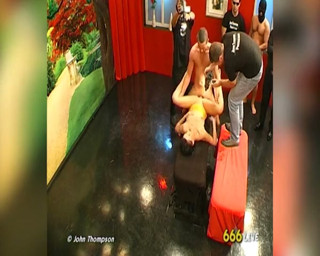Brunette Slut Drenched in Piss by Multiple Men