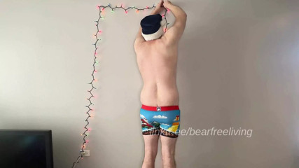 Straight Bear Sets Up Christmas Lights in Sexy Santa Underwear