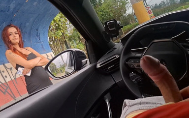 Risky Masturbation in the Car with a Hot Girl at the Bus Stop in Public!