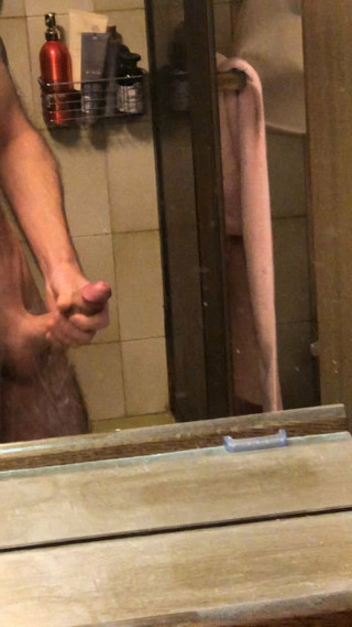 Bathroom mirror cumshot