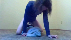 Horny Naked Transgal Slut Fucks Blanket Facing Camera