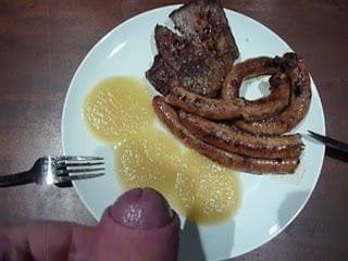 dish sperm sauce meat with sperm cum on food