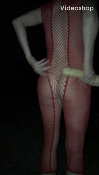 Sissy crossdresser outdoor anal toy gaping