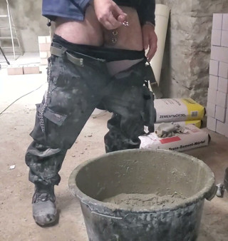 Spraying mortar construction site