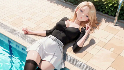 She Adjusts Her Skirt While Gazing Deep Into Your Eyes, Sun-kissed Wetness and Teasing Distance You Can't Handle