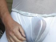 Cumming in white gym tights
