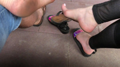 Outdoor sandals dangle & tease with alpha! Dirty feet fetish!