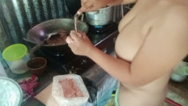 Stripping mother-in-law who is cooking