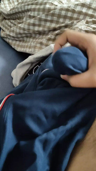 Beautiful colleague's overalls clothes ejaculate